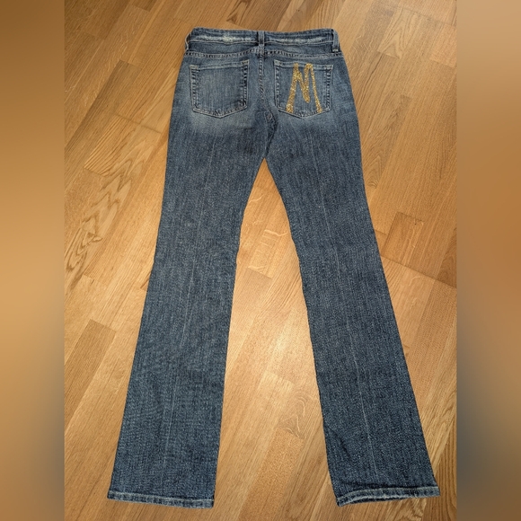 Y2K Dark Wash Low Rise Bootcut Jeans With Gold Rhinestone - Picture 8 of 9